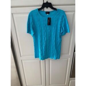 Andria Lieu Collection Blue Textured Knit Short‎ Sleeve Top - L